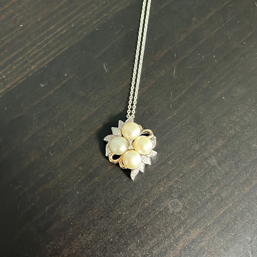.925 diamond and pearl necklace with 14k gold accents - Picture 3 of 6